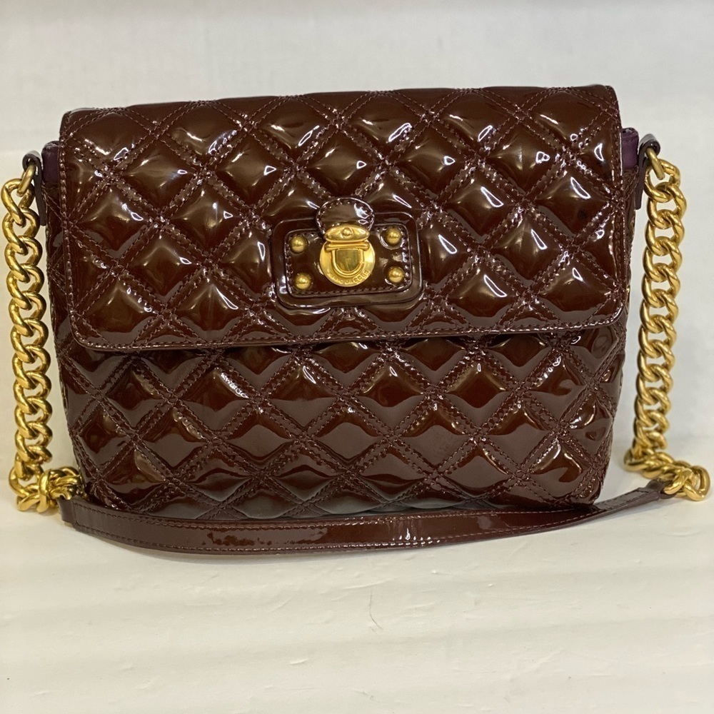 Marc Jacobs Single Quilted Patent Maroon Purple Leather Shoulder Bag